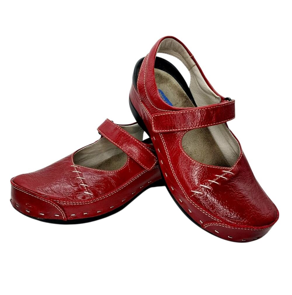 Wolky Strap Cloggy Women's Red Leather Mary Jane Orthopedic Clog Size EU38